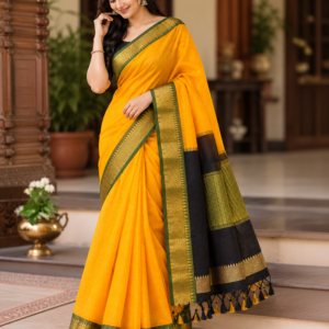 Mangalagiri Handloom Pattu Saree with Double-Side Silver Zari Border